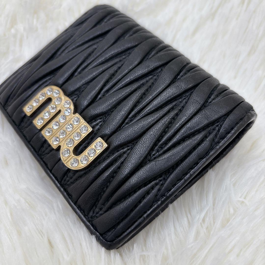 ミュウミュウ♡折り財布 クリスタル ビジュー マテラッセ ブラック