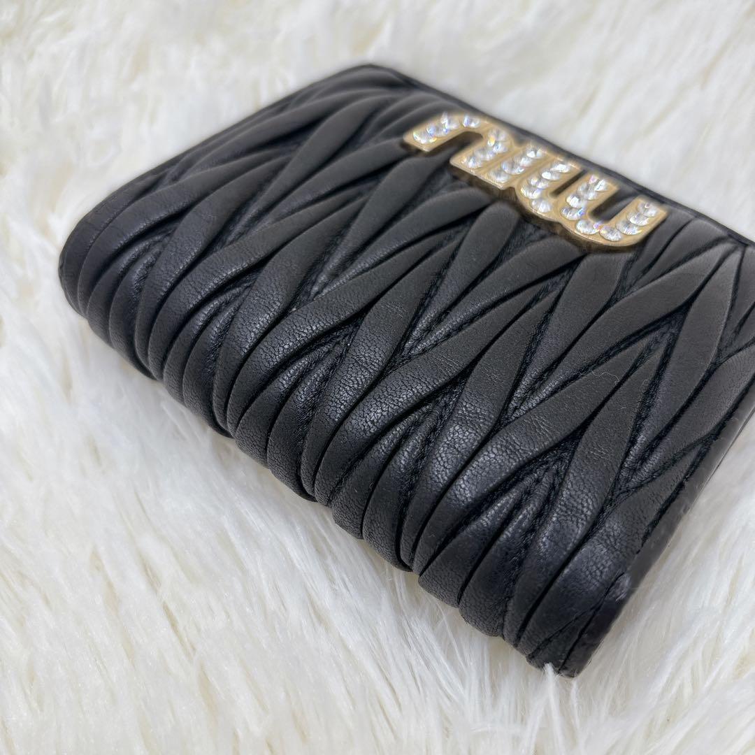 ミュウミュウ♡折り財布 クリスタル ビジュー マテラッセ ブラック