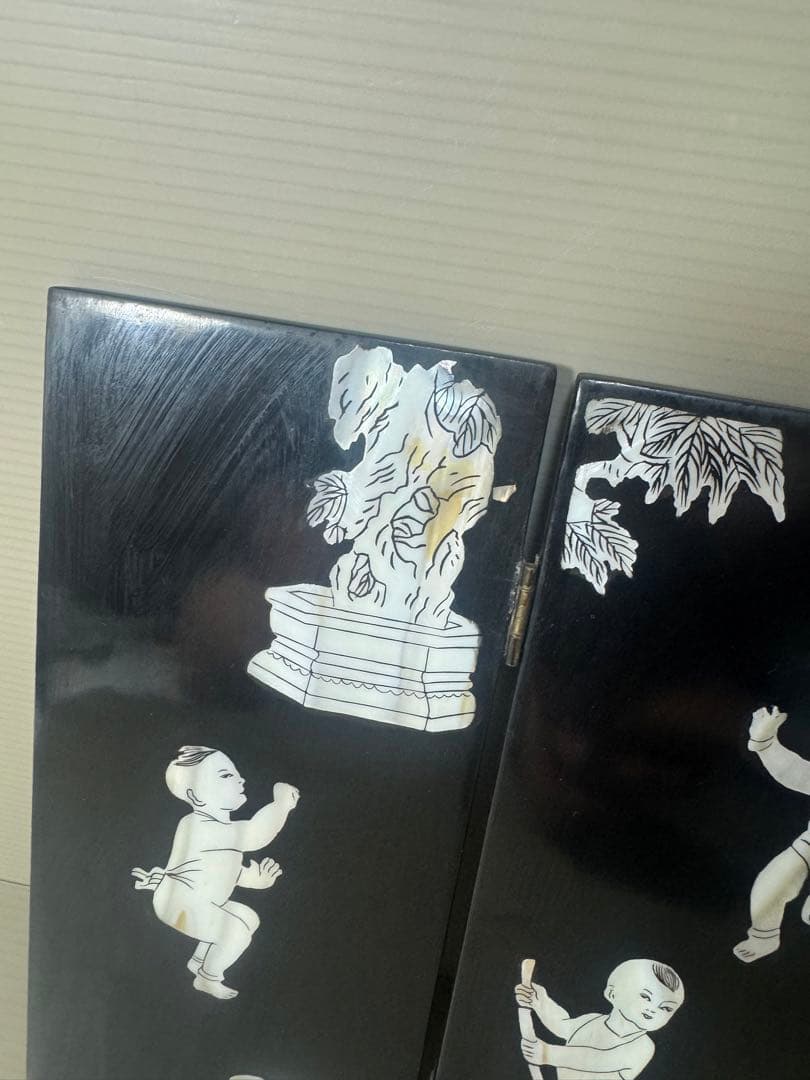 2540 時代物 螺鈿漆器 屏風 両面屏風 人物 梅文　細密細工