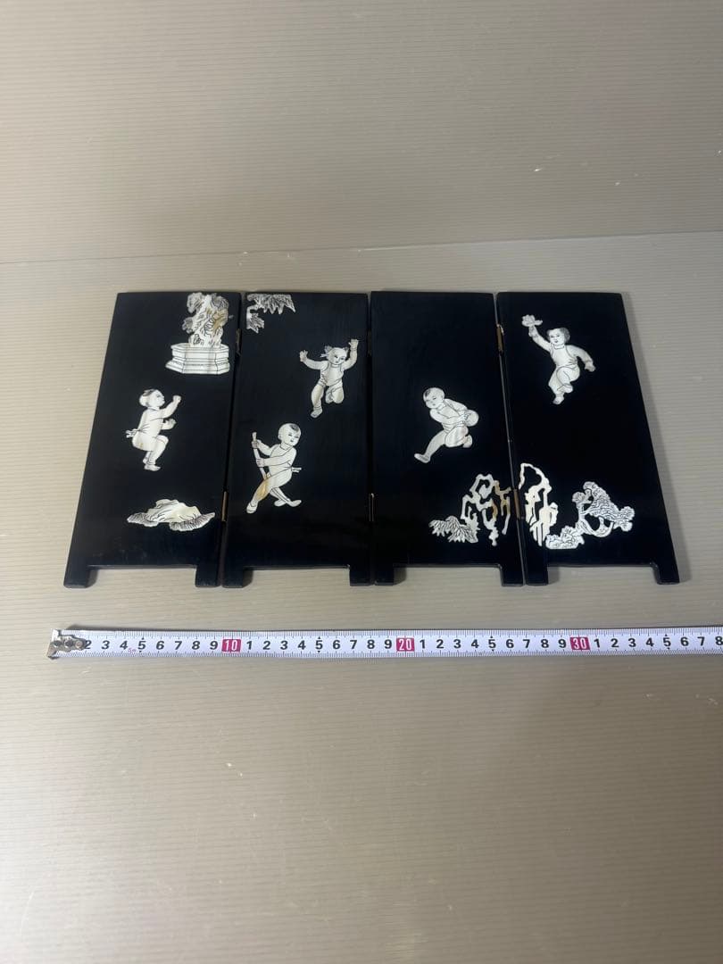 2540 時代物 螺鈿漆器 屏風 両面屏風 人物 梅文　細密細工