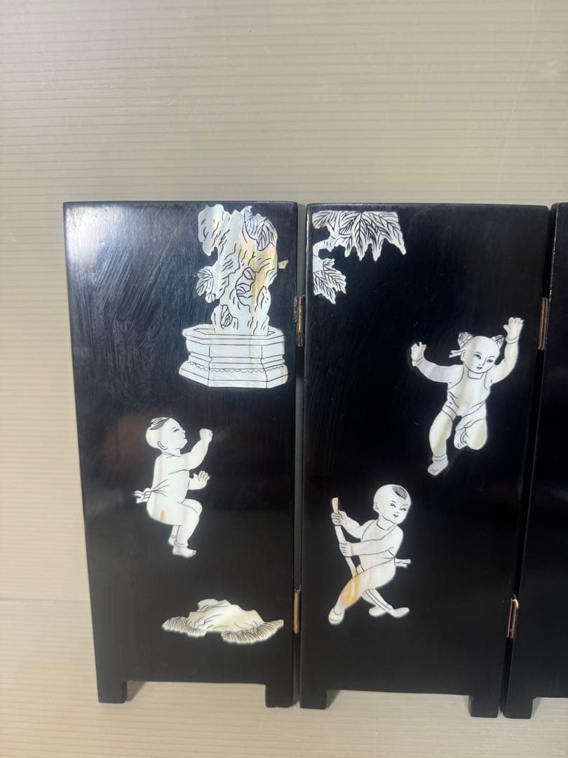 2540 時代物 螺鈿漆器 屏風 両面屏風 人物 梅文　細密細工