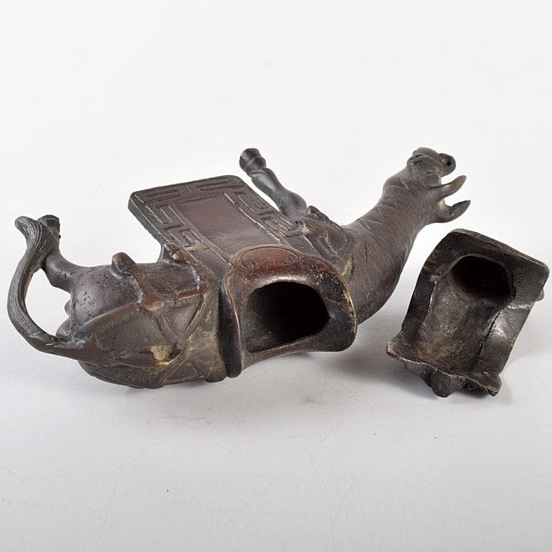 中国　古銅宣徳銅　馬に寿老人　のったり香炉　V　R5033