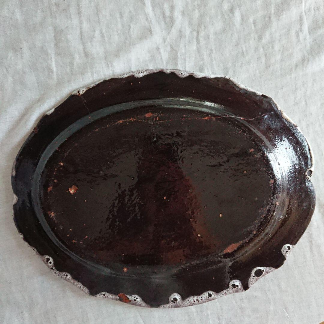 フランス 民芸 キュノワール アンティーク 器 大皿 花リム 陶器 プレート