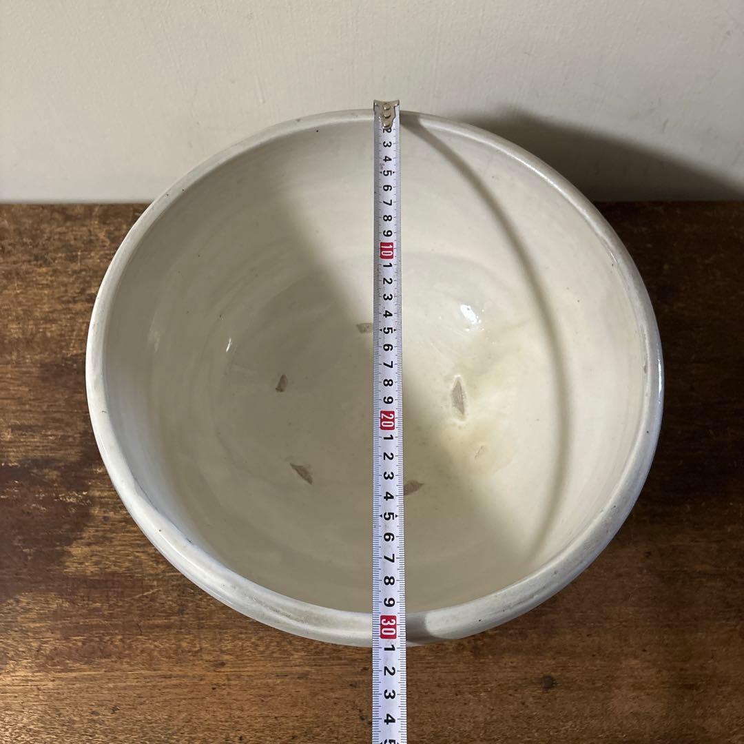 東北民窯　平清水焼　大鉢　白釉　花器　こね鉢　白磁　骨董　アンティーク　李朝