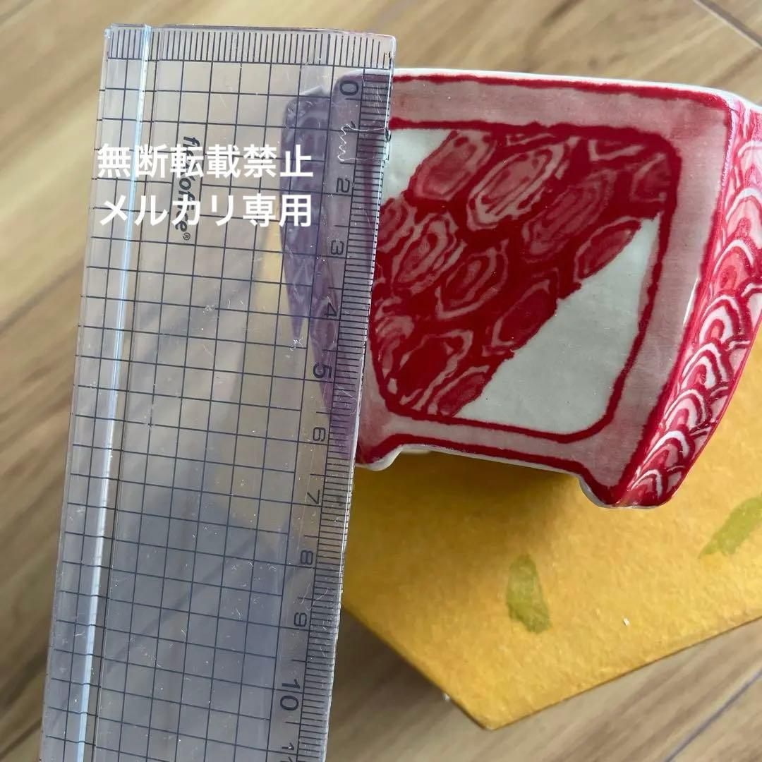 盆栽鉢 桑津香石 絵鉢 四角 松 鳥 赤絵 小品盆栽