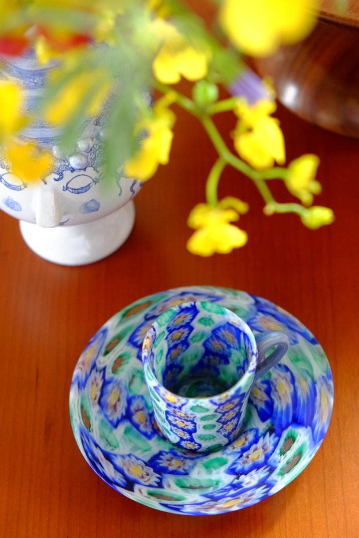 ミルフィオリ カップ＆ソーサー グラス 吹きガラス 作家 飯塚亜裕子