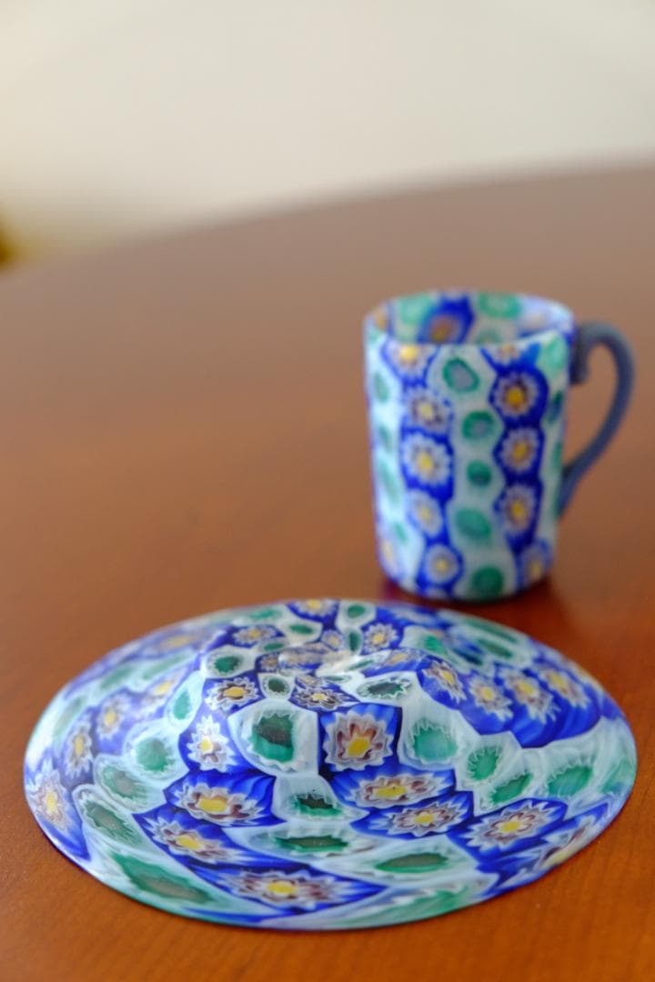 ミルフィオリ カップ＆ソーサー グラス 吹きガラス 作家 飯塚亜裕子