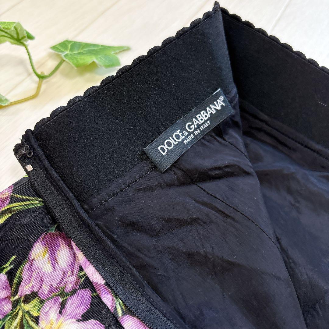 DOLCE&GABBANA ジャガード 花柄 スカート ブラック系 40