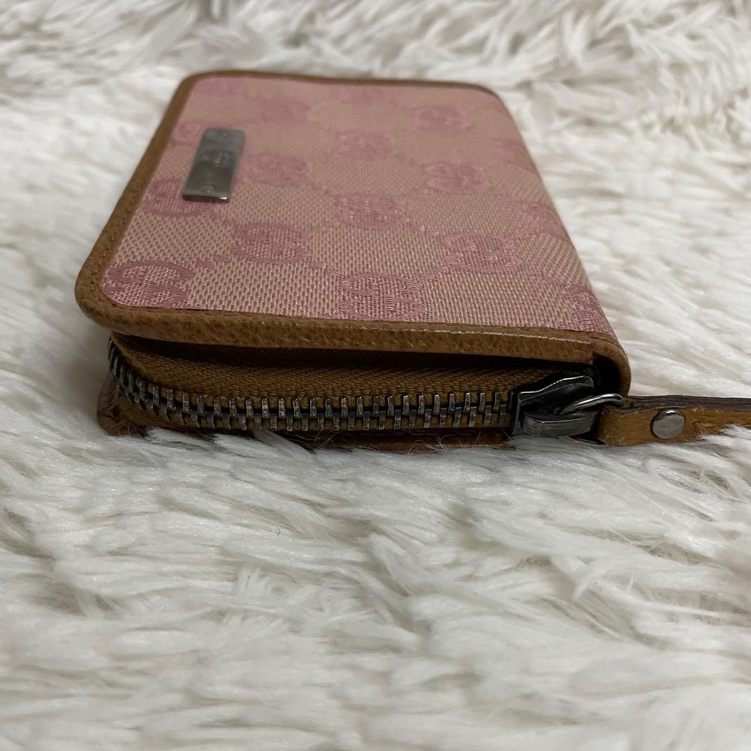 美品 GUCCI シマ　GG 　カード　ケース　ラウンドジップ　ピンク