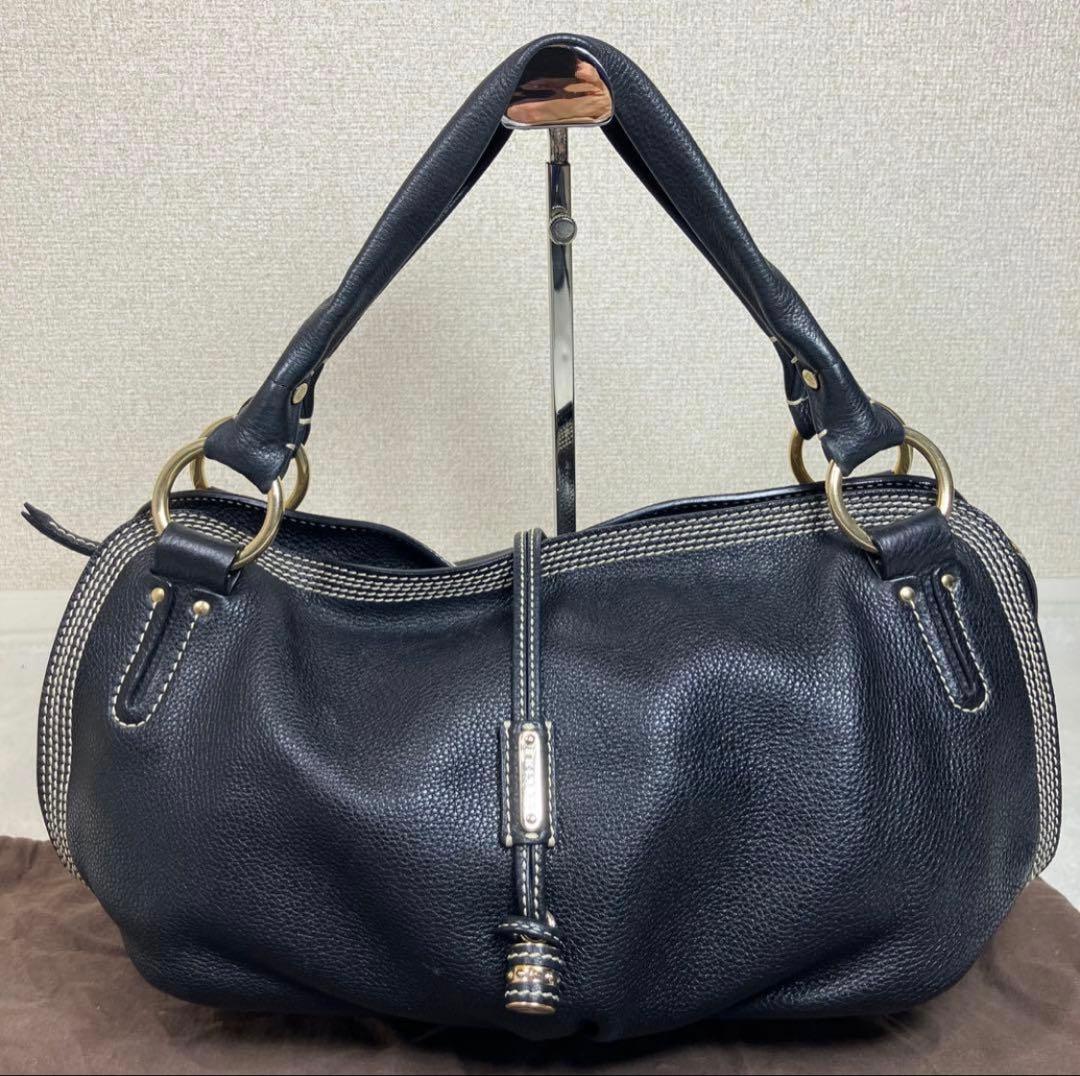 【極美品】セリーヌ ワンショルダー トリオンフ ビタースウィート シボ革 黒