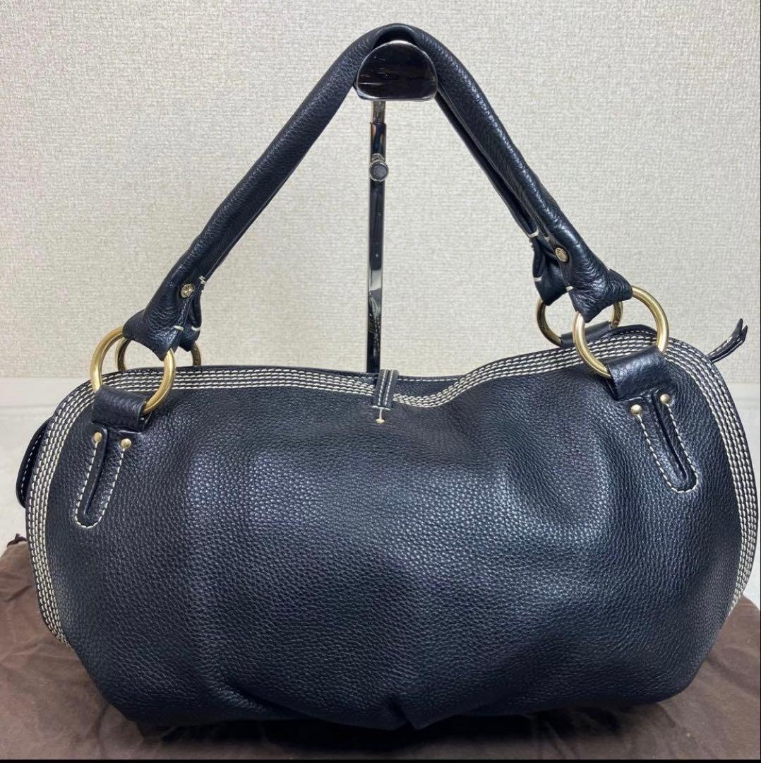 【極美品】セリーヌ ワンショルダー トリオンフ ビタースウィート シボ革 黒