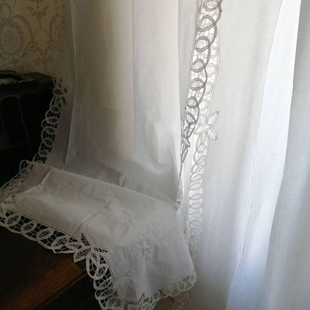 イギリスVintage バテンレース タブカーテン コットン 2枚セット バラ可