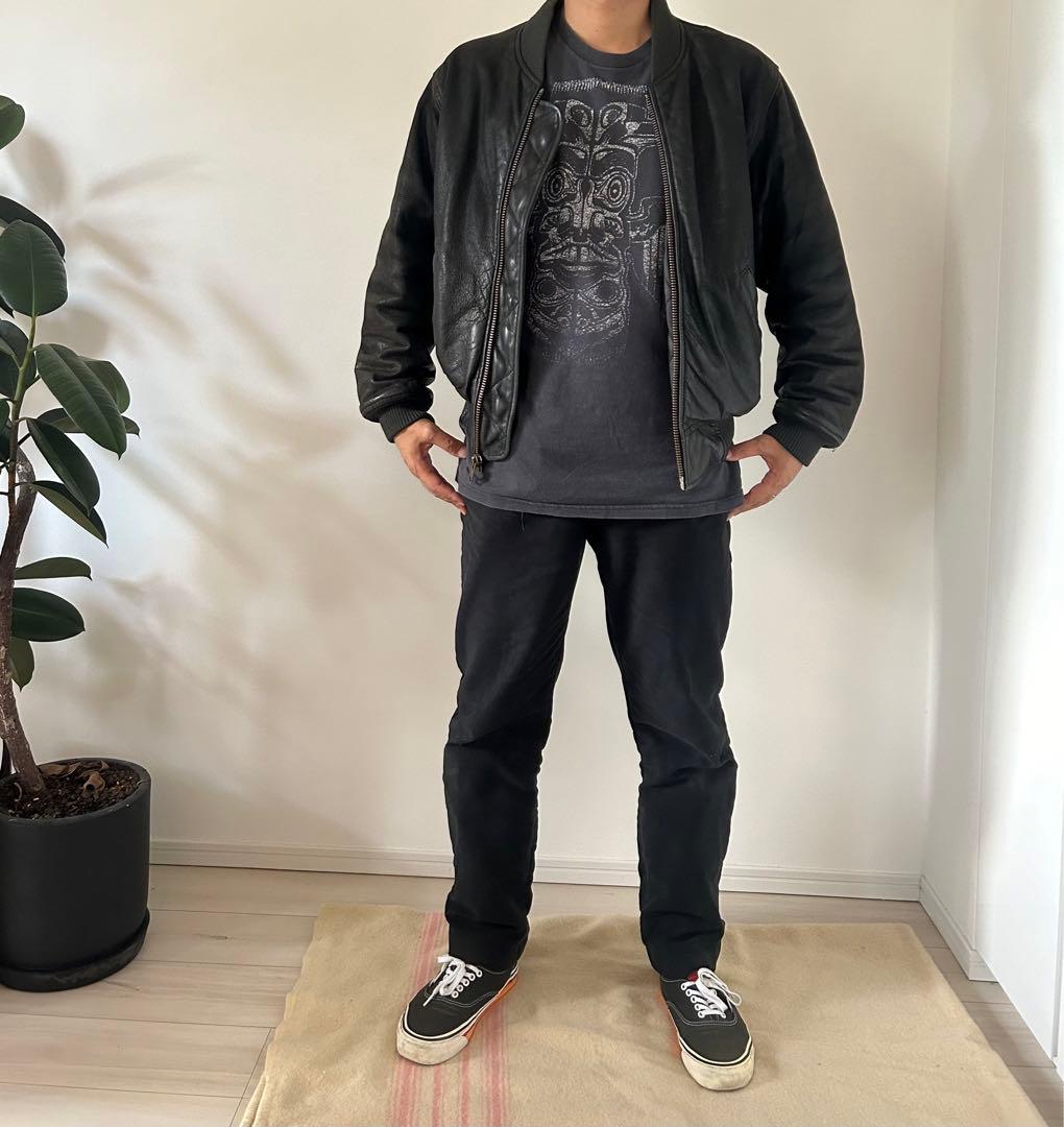 90s J.CREW leather jacket MA-1 type 巨人タグ