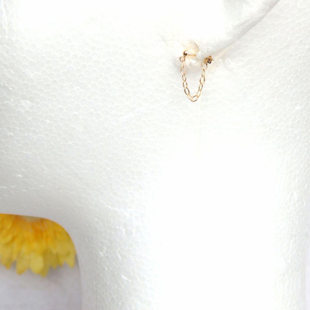 k18ピアス キラキラペタルチェーンフープピアス つけっぱなし