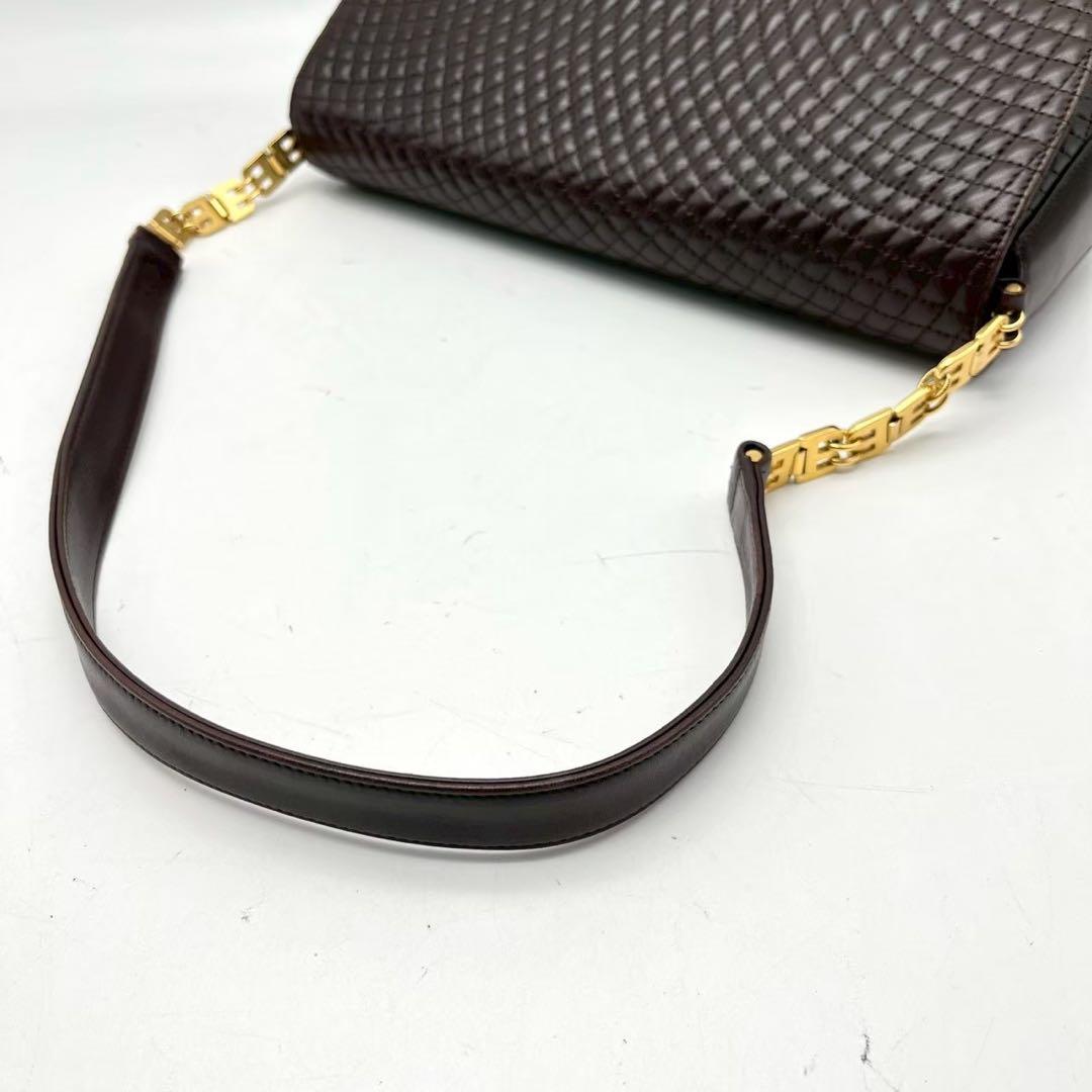 【美品】バリー 2wayキルティング チェーン ショルダーバッグ ブラウン