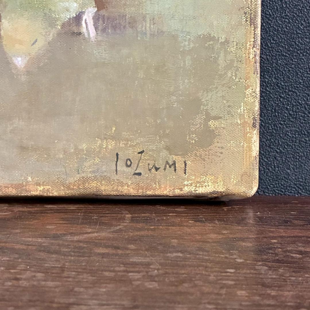 五百住乙人「インコ」キャンバスに油彩画 油絵 F3 直筆サイン入り 額縁