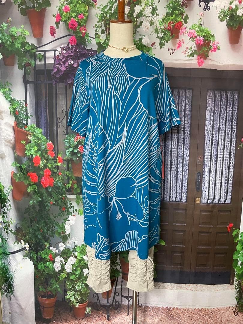 よっこ973新品 コイビトミサキ綿100 大花printAラインTU