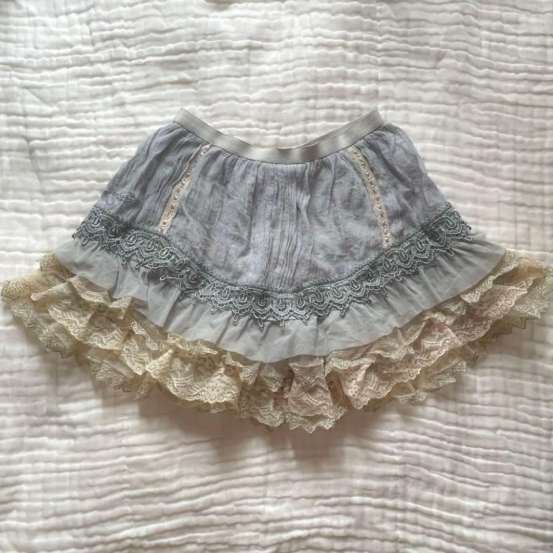 00s 希少 ozz angelo はしごリボンコットンティアードフリルスカパン