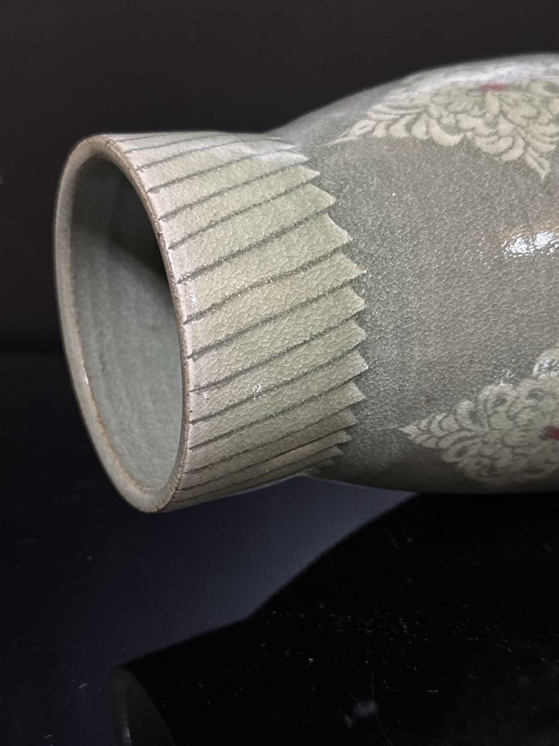 大型 雅山窯 中島正雄 造 高麗青磁 花入 花瓶 共箱付 約30cm