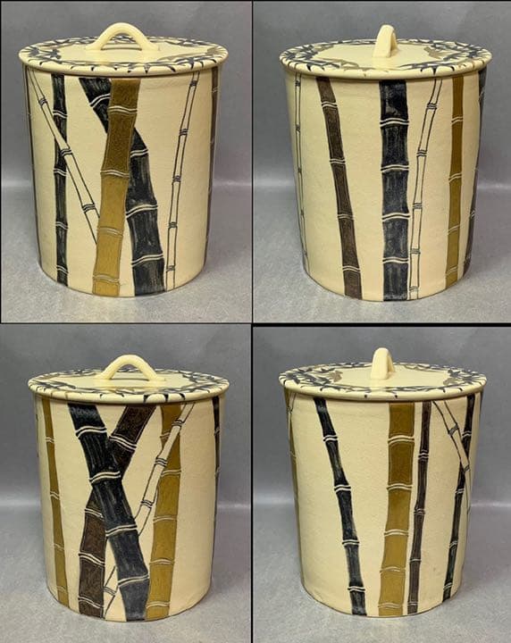 茶道具 竹の絵水指 矢口永寿