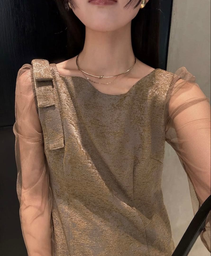 LE’RURE ショルダーリボン ジャガードドレス