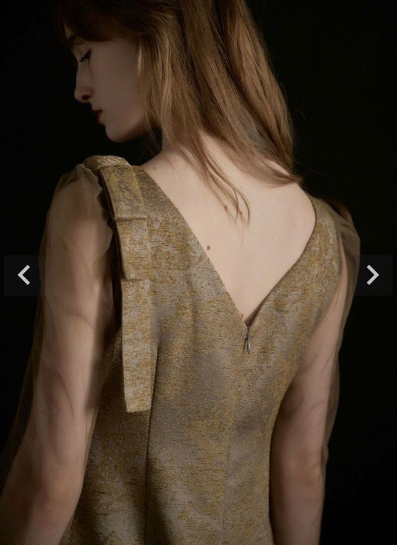 LE’RURE ショルダーリボン ジャガードドレス