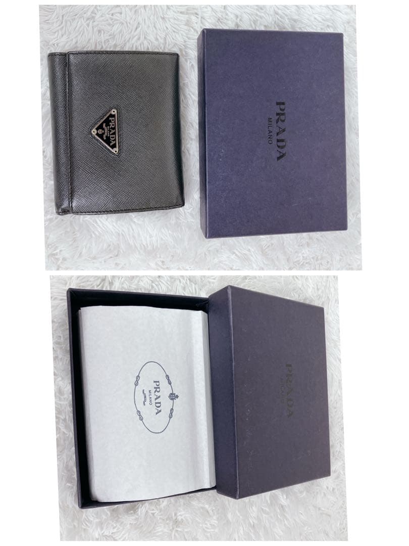 PRADA プラダ 3つ折り財布 M176サフィアーノレザー 三角ロゴ グレー