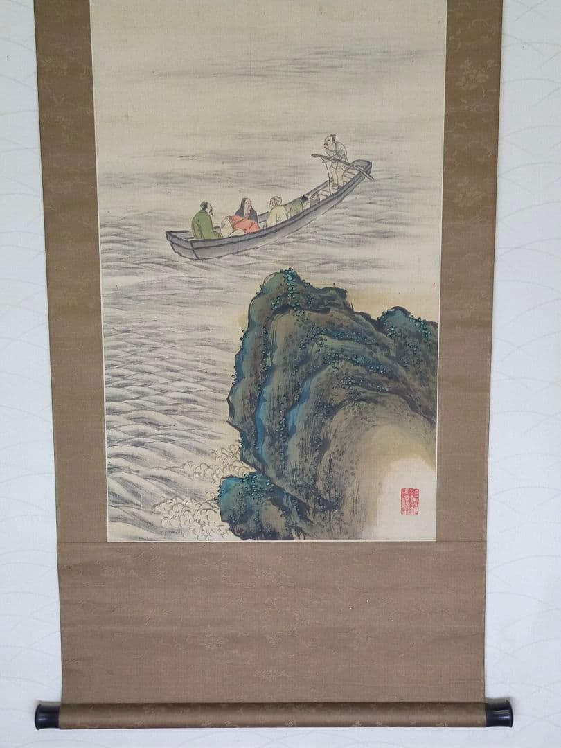 ♥掛軸 成木星洲 赤壁賦 舟遊図 桐箱付き 掛け軸 骨董 古玩 中国