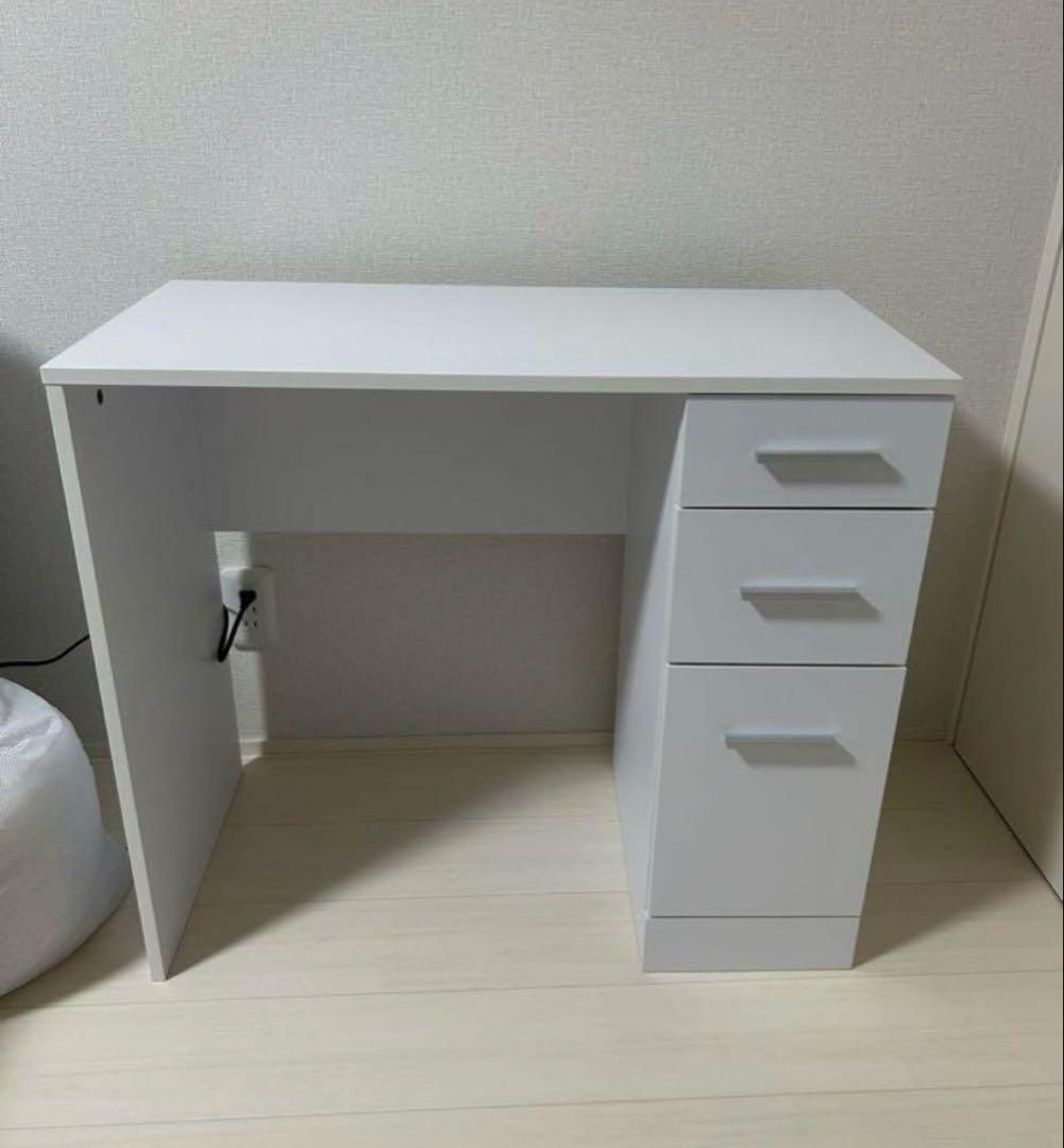 引き出し付きデスク　スリムデスク　在宅ワーク　ホワイト　机　完成品　ドレッサー