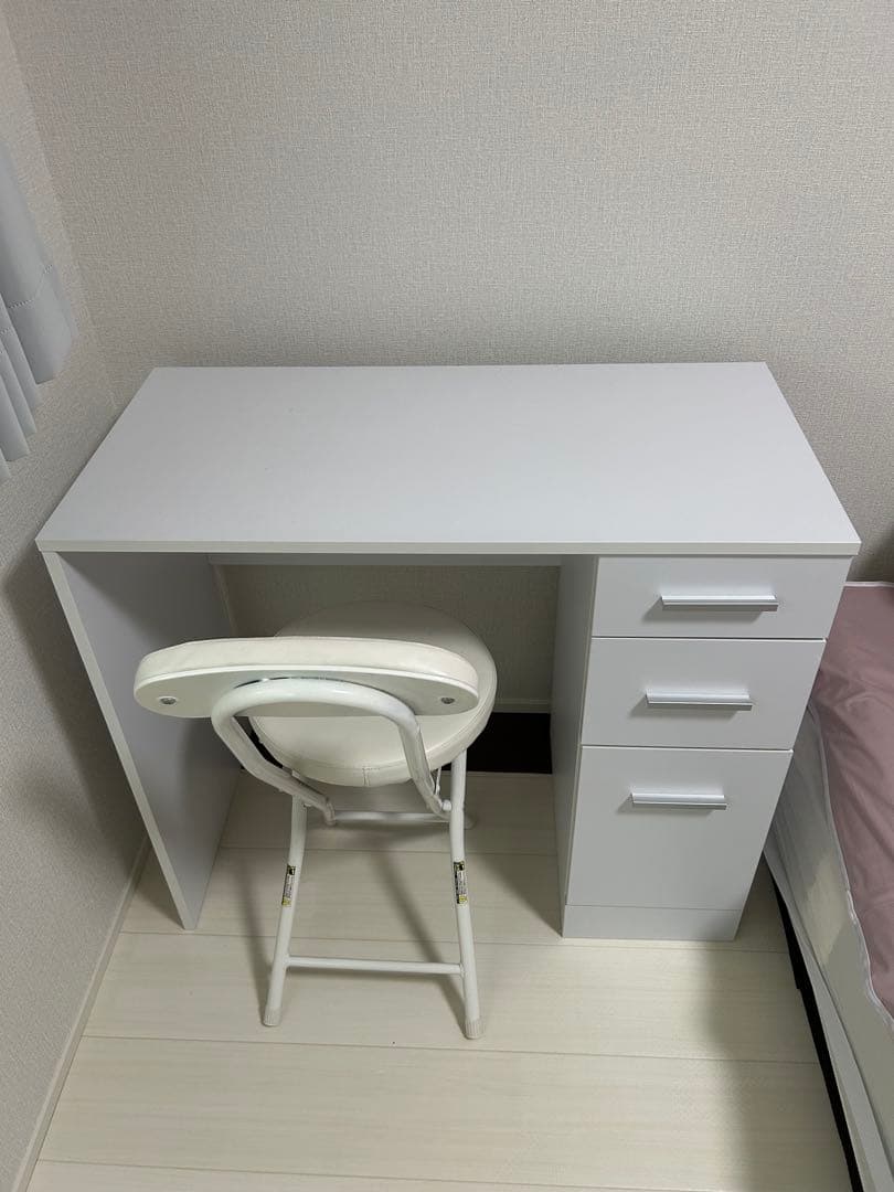 引き出し付きデスク　スリムデスク　在宅ワーク　ホワイト　机　完成品　ドレッサー