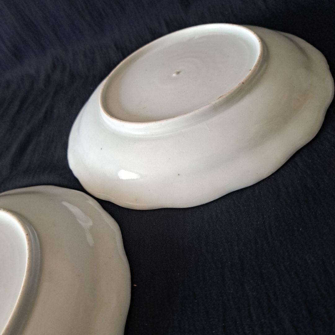 「青と白のコントラスト！ 山水画皿(直径18cm)」 古伊万里皿 2客セット 骨