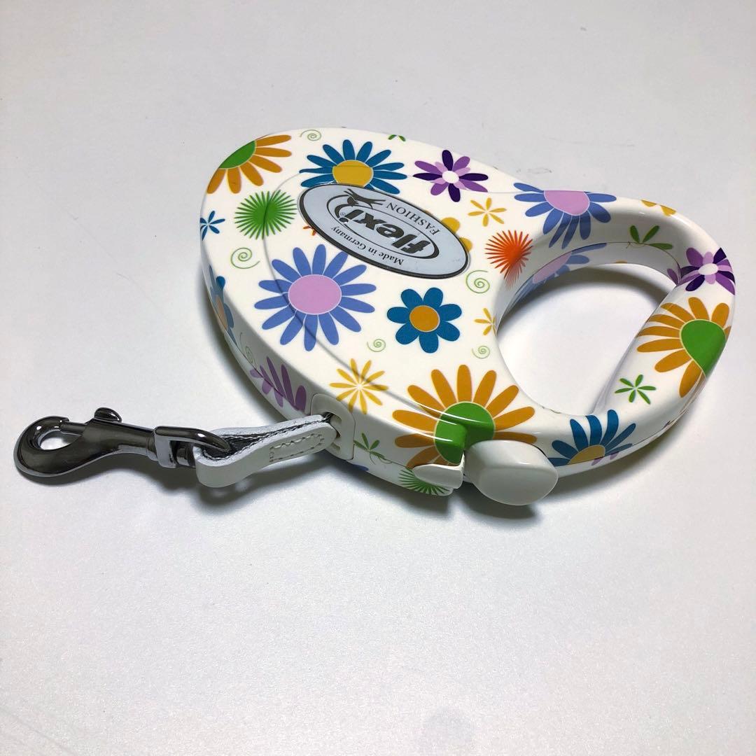 希少 flexi フレキシリード 5mリード 花柄 犬 ペット ホワイト 犬用品