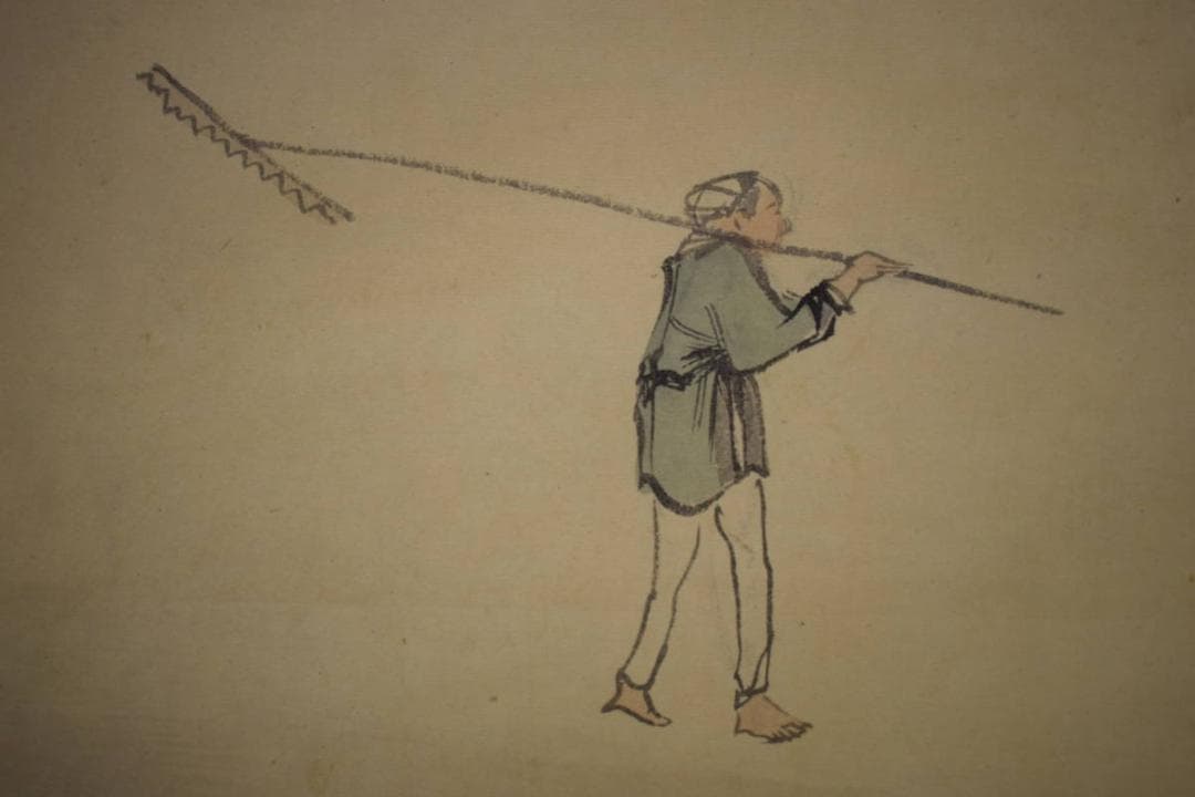 真作/景文/人物収穫図/農耕図/布袋屋掛軸HI-54