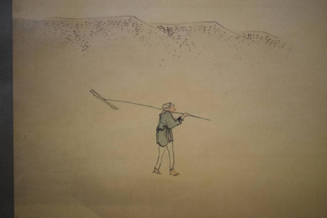 真作/景文/人物収穫図/農耕図/布袋屋掛軸HI-54