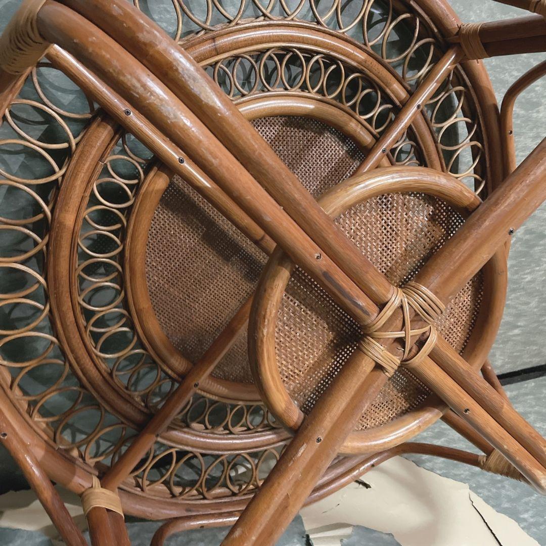 高級ヴィンテージ】ラタンテーブル ラウンド 座卓 ちゃぶ台 籐家具 丸