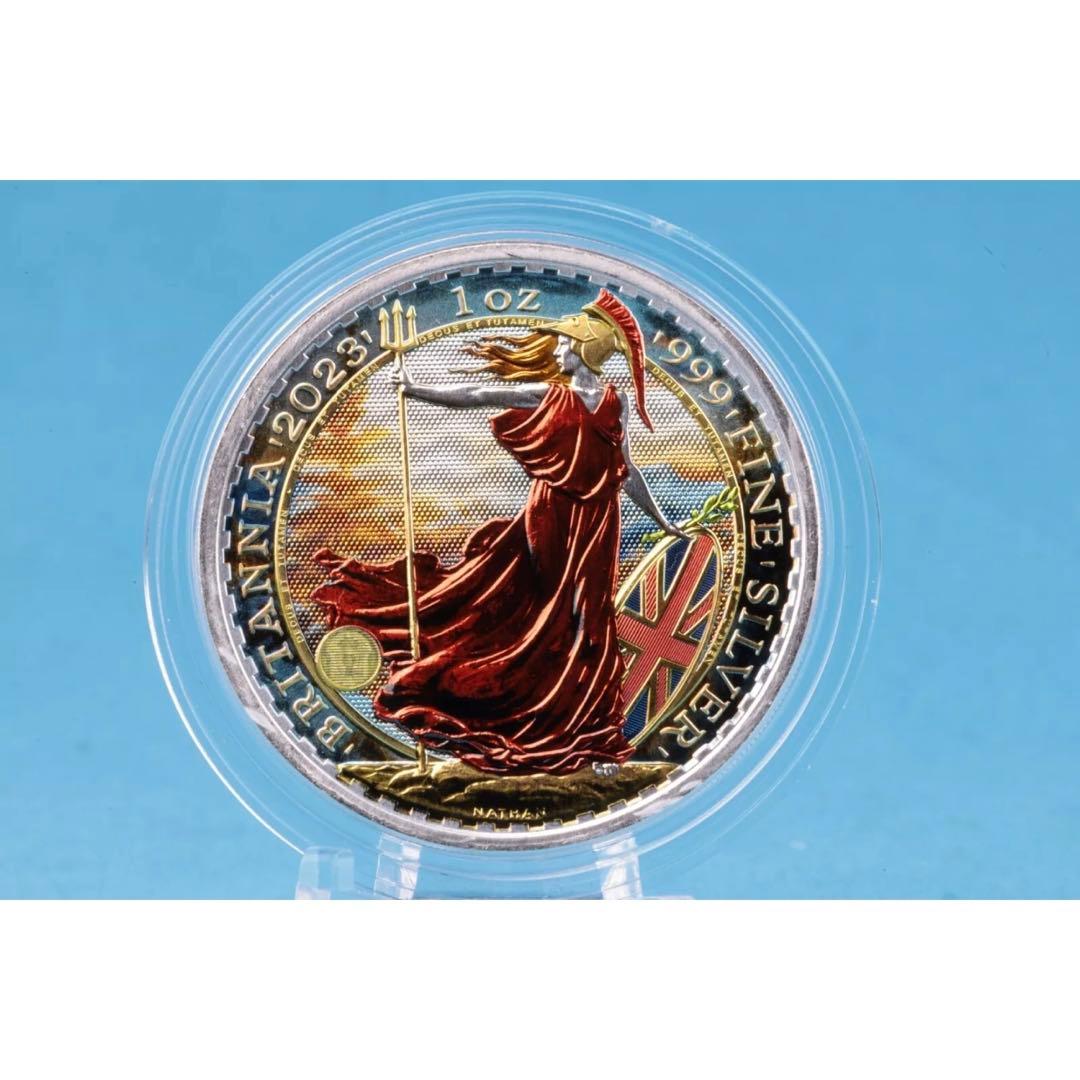 世界100枚限定 イギリス ブリタニア 銀貨 カラー 女神と自然の調和：冬の森