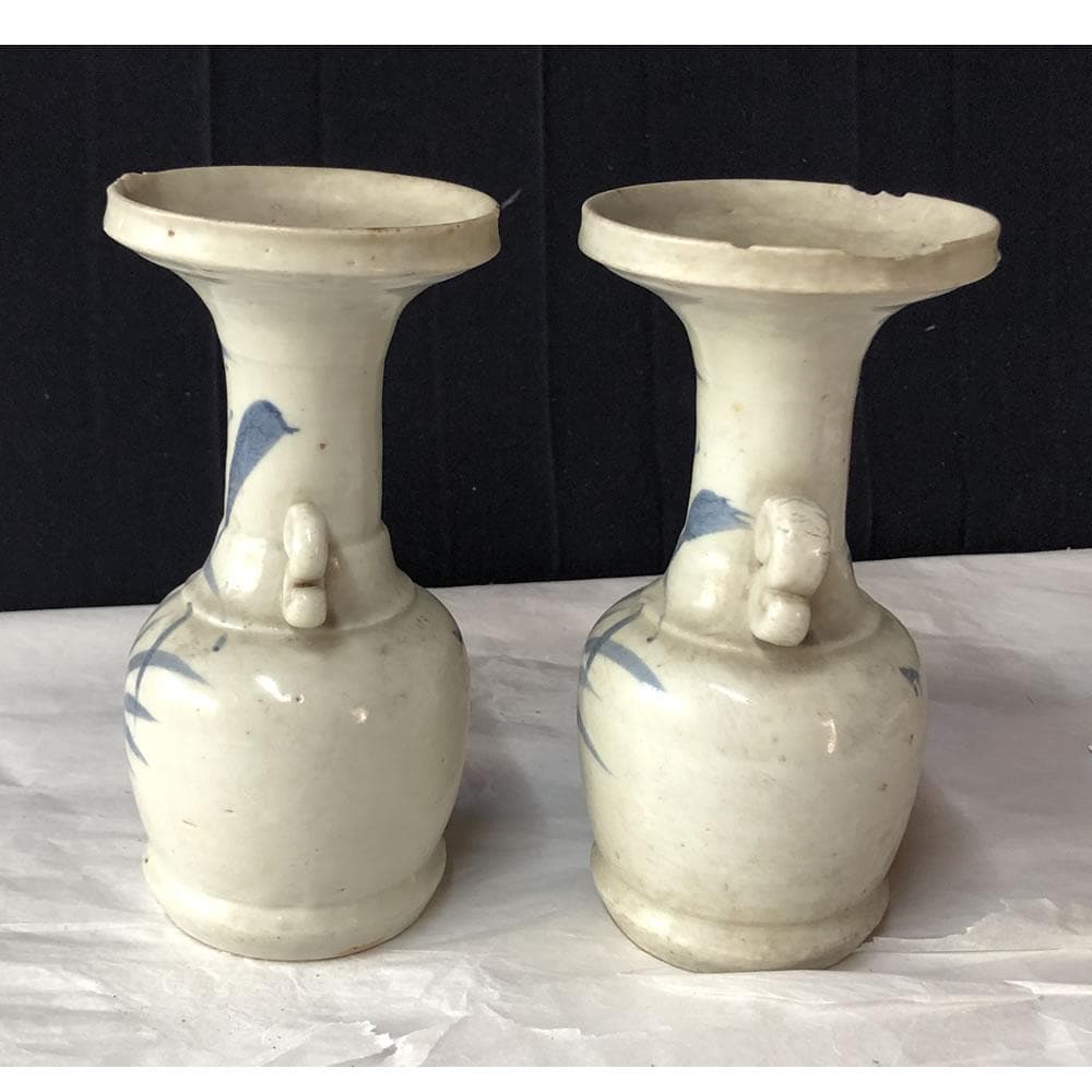 w148 古伊万里 染付 仏花器 一対 尊式花入 仏具 花入