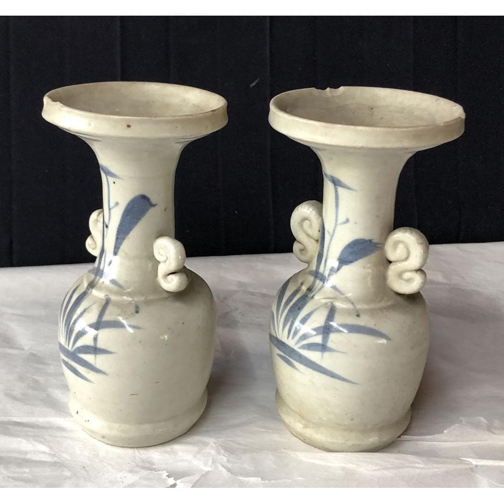 w148 古伊万里 染付 仏花器 一対 尊式花入 仏具 花入