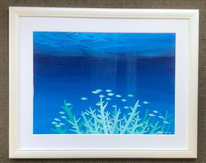 海の風景画「スズメダイと珊瑚」珊瑚の森、熱帯魚