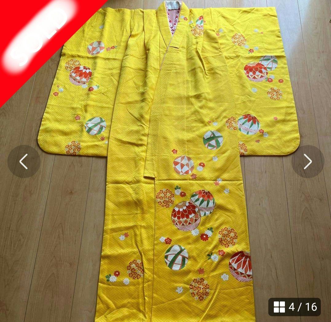 正絹　ぎんざ秀粋　黄色 7歳　七五三着物セット　和装小物　結び帯