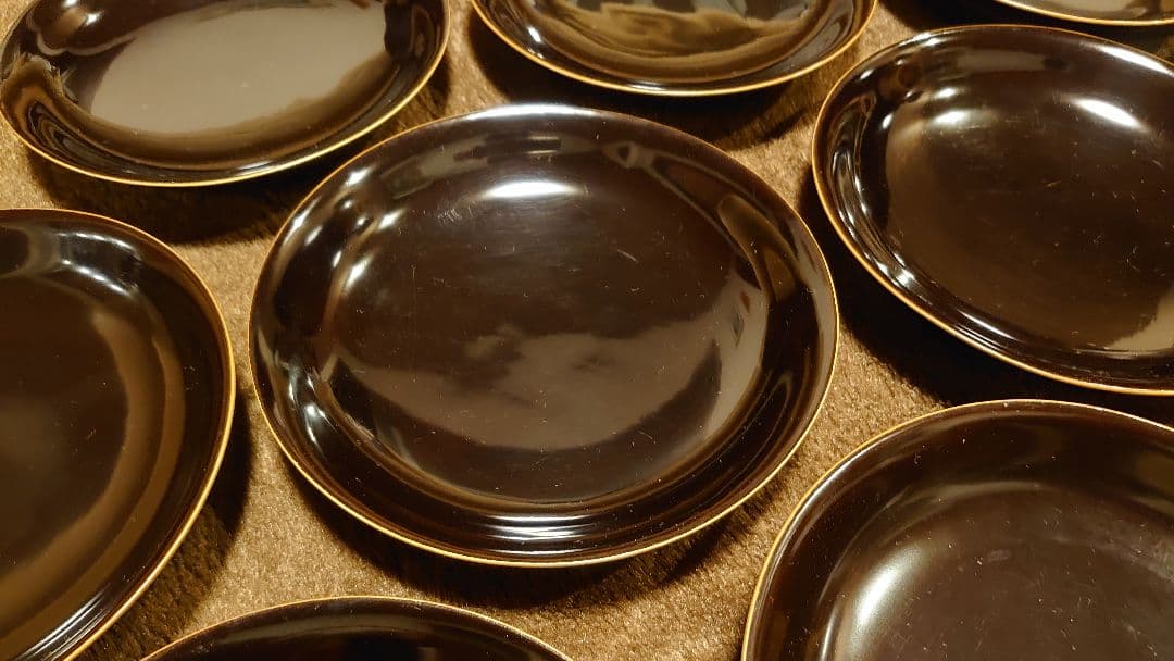 輪島塗 漆器 栗色 中皿 菓子皿 蔵出し 10客