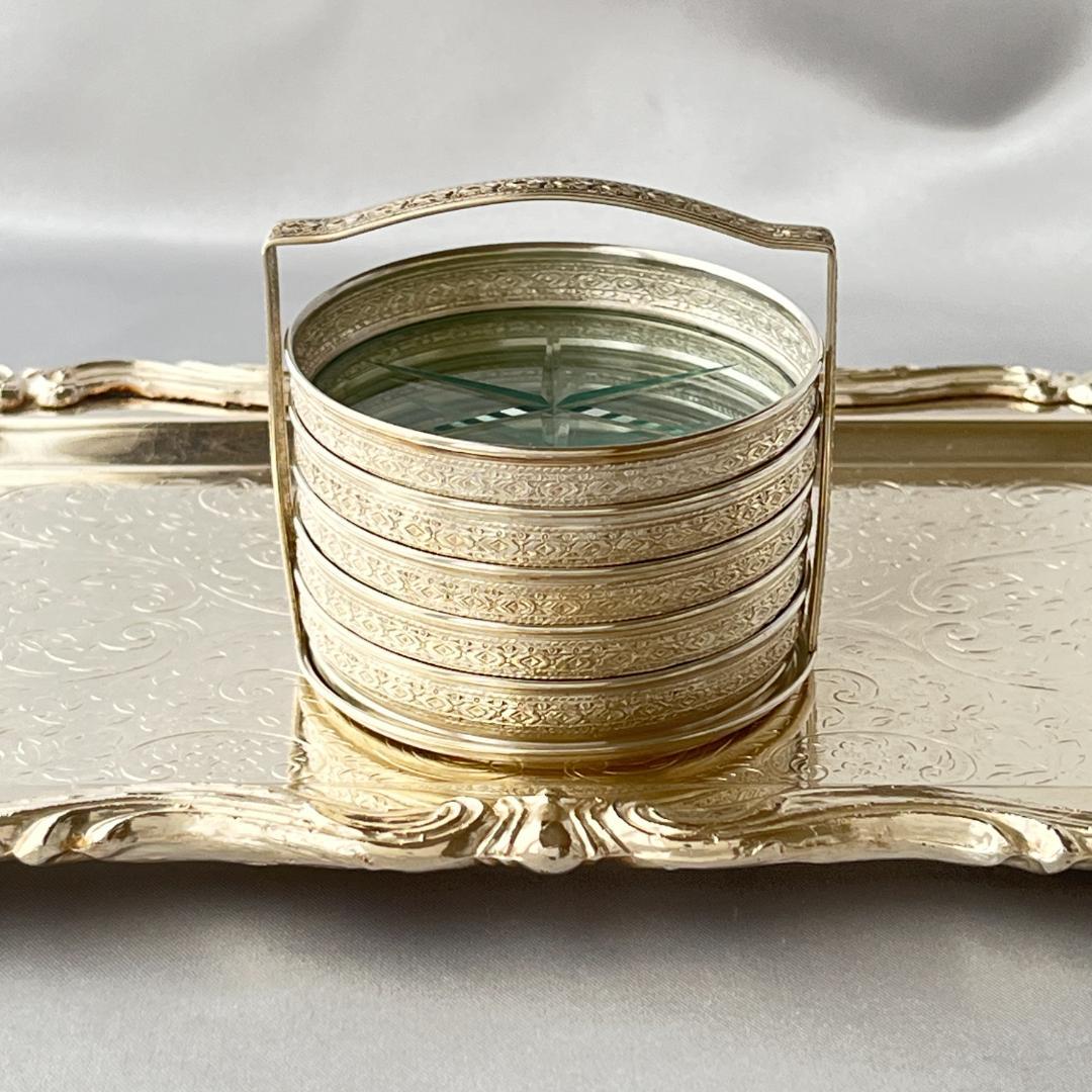 【純銀 / ガラス】ワイングラスコースター 5枚 スターリングシルバー ホルダー 純銀 / ガラス】ワイングラスコースター 4枚 スターリングシルバー