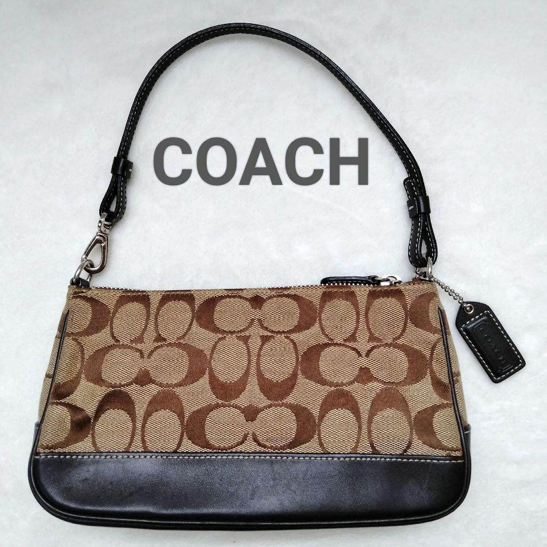 コーチ アクセサリーポーチ ハンドバッグ キャンバス レザー シグネチャー