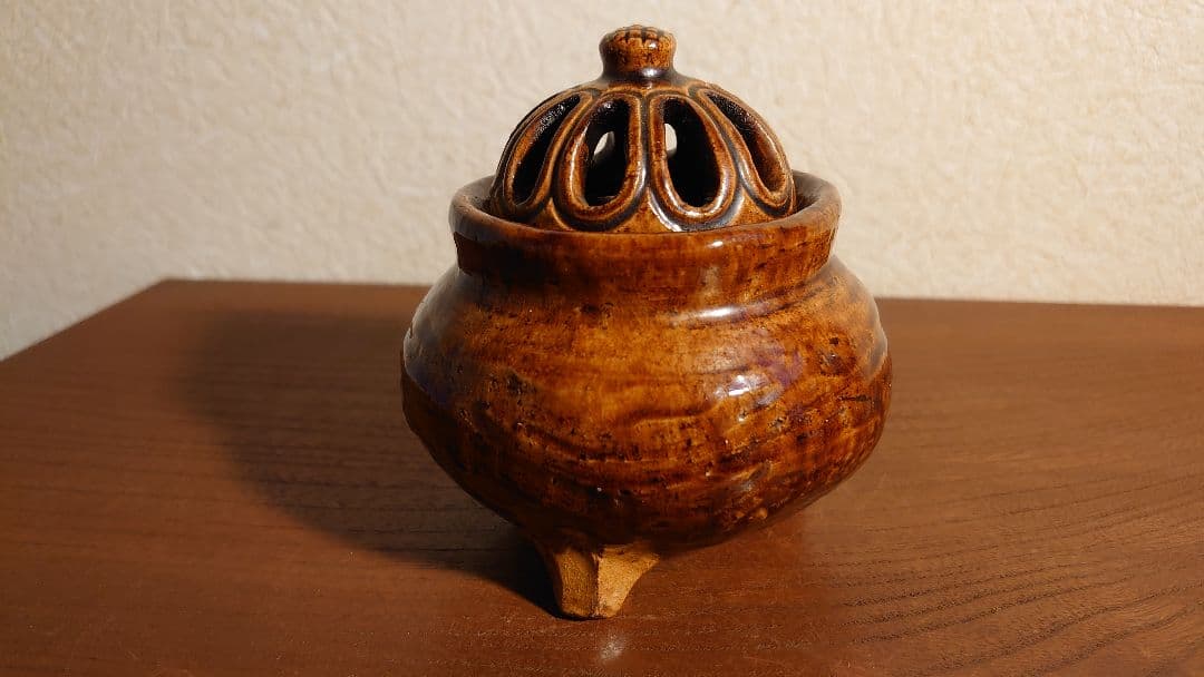 大樋焼　九代　大樋長左衛門　飴釉　香炉　共箱　アンティーク大樋焼　時代香炉　１客