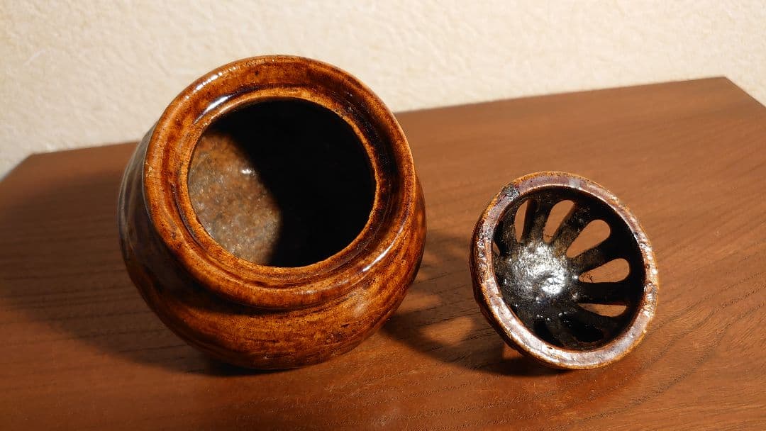 大樋焼　九代　大樋長左衛門　飴釉　香炉　共箱　アンティーク大樋焼　時代香炉　１客