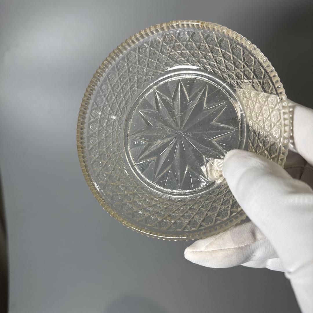 アンティークガラス ギアマン ウランガラス 共箱有り 12客 小皿 旧家所蔵品