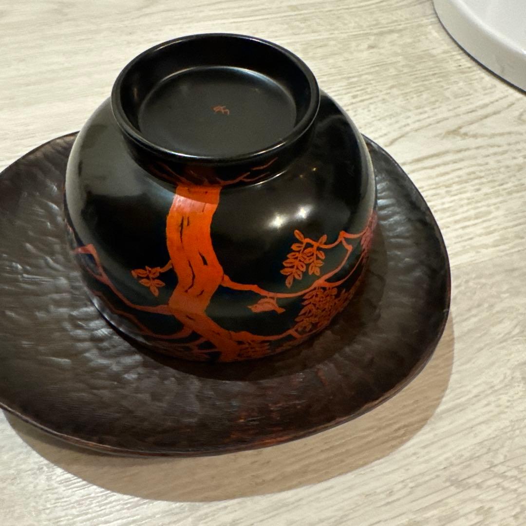 CM355】訳あり品 時代蒔絵椀 竹鶏金蒔絵 平椀三客 木製 /(検)輪島加賀