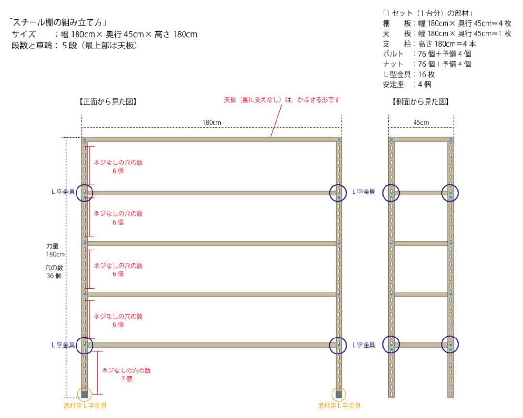 スチールラック 180×45×180 5段 ベージュ 1台分 福井県引き取り