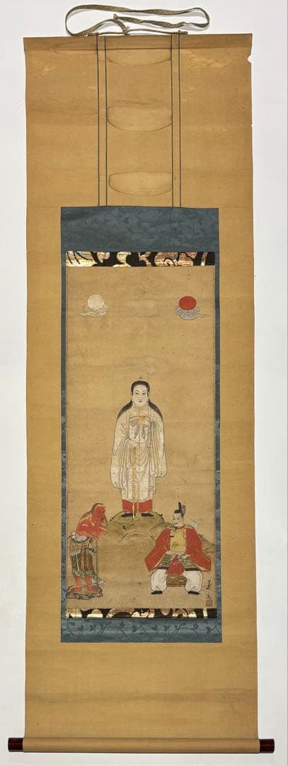 松村景文画「雨宝童子三尊 又ハ三社明神」江戸時代後期筆 1幅|神仏融合 掛軸