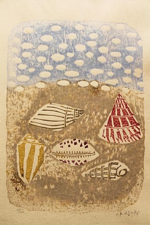 香月泰男 【香月泰男木版画集「タヒチ」（シート7点組額付）】木